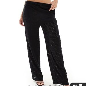 Kaiia crochet drawstring wide leg pants in black eyelet boho beachy vacation 14